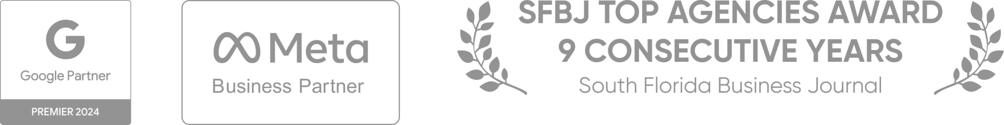 Google Partner Premier 2024 · Meta Business Partner · SFBJ Top Agencies Award, 9 consecutive years